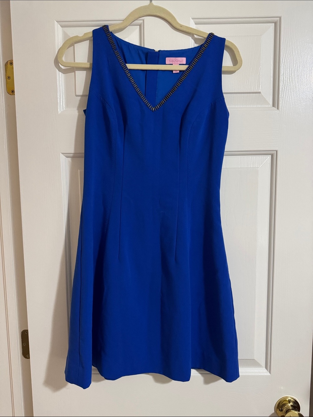 Lilly Pulitzer Cobalt Blue Sleeveless V-Neck Dress with Beaded Trim